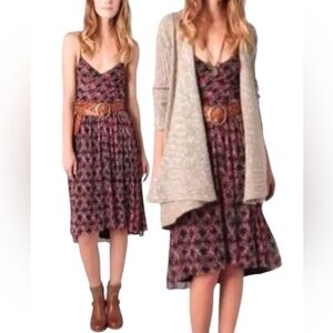 FREE PEOPLE XS SPAGHETTI STRAP HIGH-LOW BLACK RED FLORAL WRAP CHIFFON DRESS